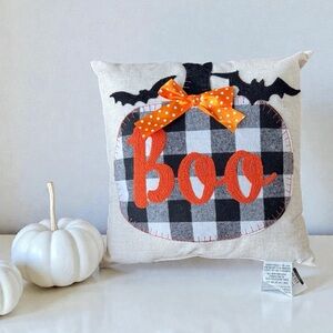 Halloween Boo Pillow with Orange and Black Design